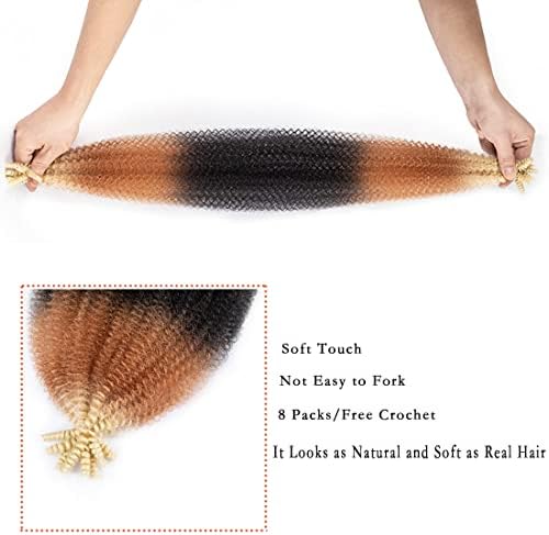 24 Inch Pre-Separated Springy Afro Twist Hair 8 Packs Black Pre-Fluffy Natural Curls are Perfect for Marley Crochet Hair Suitable for Black Women (1b / 27/613, 24 Inch (Pack of 8)) - Image 4