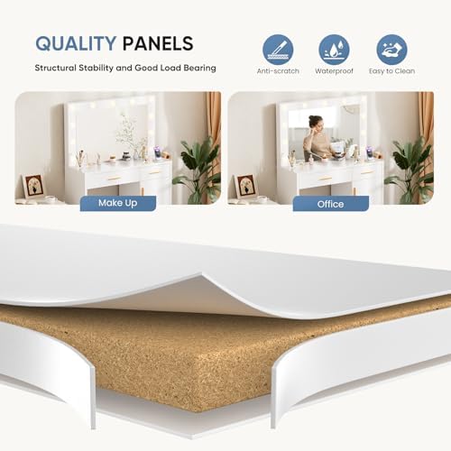 DUMOS 35" Large Vanity Desk with 11 LED Bulbs Mirror & Charging Station - Image 5