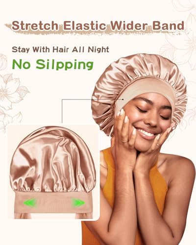 BONNET QUEEN Silk Bonnet for Sleeping Women Satin Bonnet Hair Wrap with Elastic Wide Band Sleep Cap for Curly Hair Night Cap - Image 5