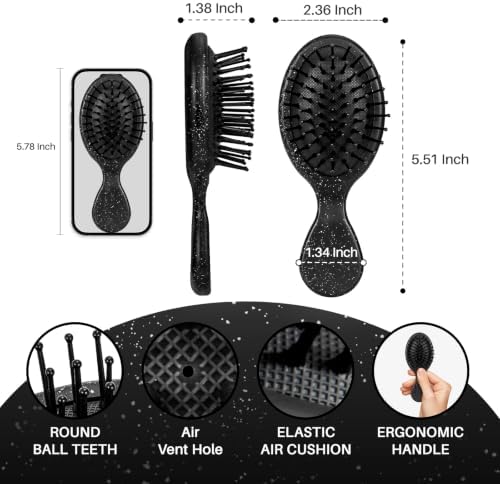 Mini Hair Brush for Women, Travel Size Hair Brush for Purse(Black with Dot) - Image 2