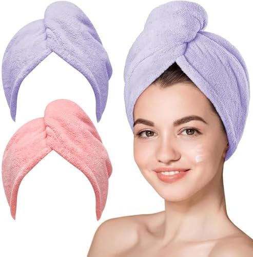 Hicober Microfiber Hair Towel Wrap for Women, Quick Dry,Purple Pink, 2-Pack by Hicober