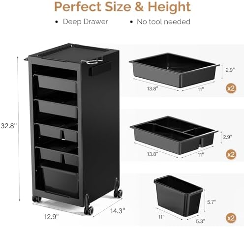 OmySalon Salon Trolley Cart with Wheels & 6 Drawers, Hair Cart Organizer for Stylist Hairdresser, Salon Cabinet Station for Barbershop Beauty Spa - Image 3