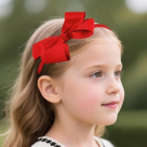 phnydreg Girl Red Hair Bow Accessories 14 Pieces Uniform Hair Bows Hair Clips Headband for School Toddler Girls - Image 5