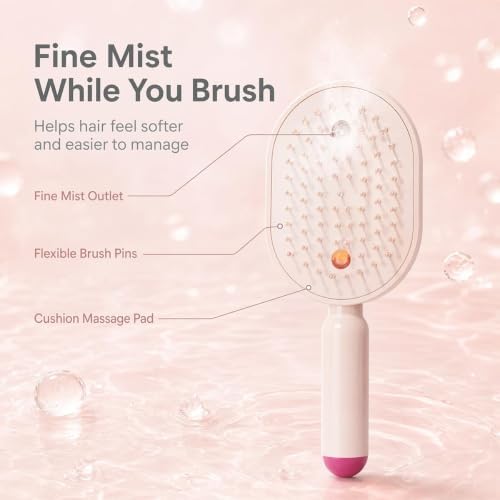 2026 Upgraded Electric Spray air Cushion Massage Comb, Anti-Static & Detangling,Retractable Massage Steam Brush for Frizzy Hair & Scalp Care,Women Men (Pink) - Image 4