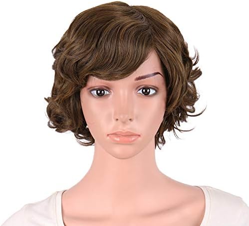 MapofBeauty 11.8 Inch Women Short Curly Side Bangs Fashion Wig, Brown by MapofBeauty