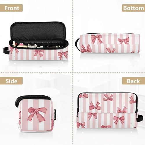 Hair Tools Travel Bag with Heat Resistant Mat Detachable 2-in-1 Curling Iron Travel Case Hot Tools Organizer for Straightener Flat Iron Pink White Stripes Bows - Image 5