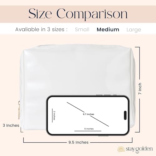 Stay Golden Luxury Insulated Makeup Bag for Women – Heat-Resistant Vegan Leather Cosmetic Case for Hot Car, Pool, Travel & Skincare, Waterproof | White, Silver Zipper, Medium (9.5 x 7 x 3 in) - Image 5