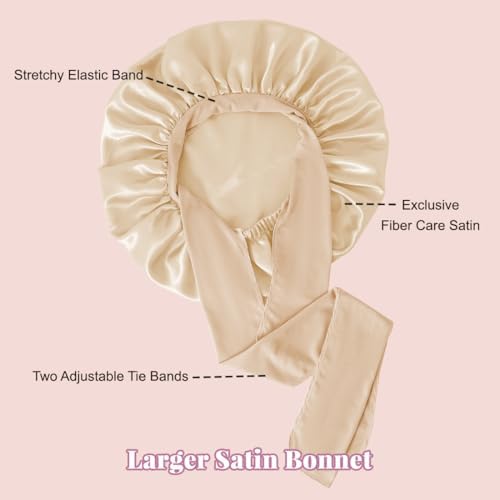 2 Pcs Large Satin Silk Bonnet for Sleeping Women, Adjustable Hair Bonnets with Tie Band, Silk Bonnet Sleep Cap for All Hair - Image 3