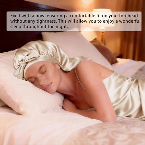 Womens 2Pcs Silk Satin Bonnet Long Hair Bonnets For Sleeping Silky Bonnet With Eye Mask Braids Curly Hairs Sleep Cap - Image 2