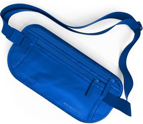 VENTURE 4TH Travel Money Belt, RFID Blocking Passport Holder - Sleek Blue by VENTURE4TH