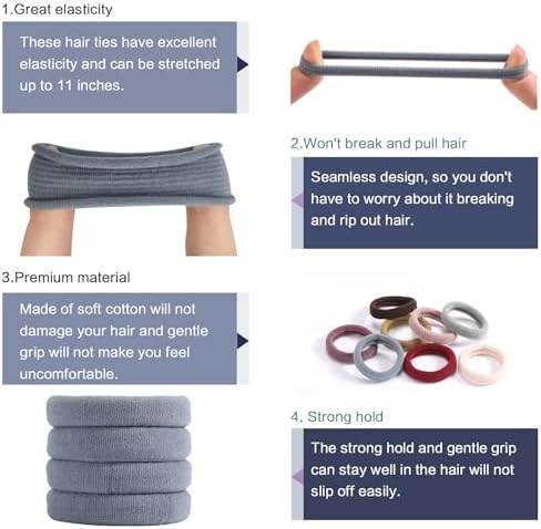 100PCS Elastic Cotton Hair Bands, Seamless No-Damage Ponytail Holders for Thick or Thin Hair, Soft Hair Accessories for Women and Girls, Coral Color - Image 3
