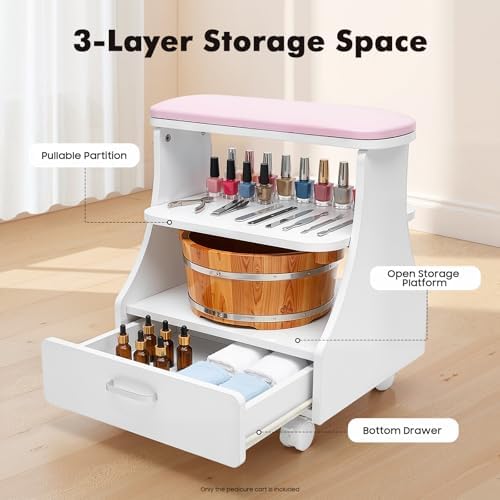Pedicure Foot Rest Trolley with Wheels and Drawer - Image 2