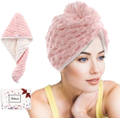 Microfiber Hair Drying Towel,2 Layer Reversible Hair Turban,White & Pink by Jeffsun