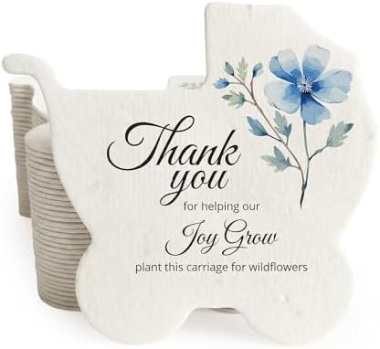 12 Blue Carriage-Shaped Gift Wrap Tags with Wildflower Seeds by SeedBloom