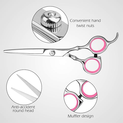 Professional Home Hair Cutting Kit - Quality Home Haircutting Scissors Barber/Salon/Home Thinning Shears Kit with Comb and Case for Men and Women (Pink) - Image 2