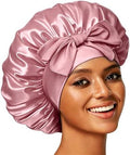 Silk Bonnet for Women, Satin Bonnet for Sleeping, Large Sleep Cap with Elastic Tie Band for Curly Hair, Pink by Unknown