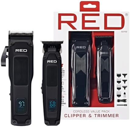 Red by Kiss Cordless Clipper & Trimmer Combo Set for Hair & Beard Grooming, Professional Fade Clipper with Precision T-Blade Trimmer, Rechargeable Haircut Kit for Home & Barber Use (Black) - Image 5