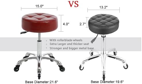 Rolling Salon Stool with Wider Round Seat- Height Adjustable Heavy-Duty Chair with Wheels for Salon Esthetician and Home Office Use, Cinnamon Red, Ivory - Image 2