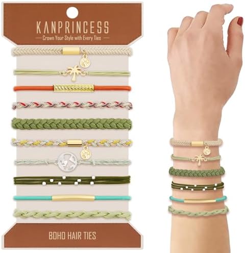 KANPRINCESS 10Pcs Boho Hair Tie Bracelet, Elastic Ponytail Bands for Women - Image 2