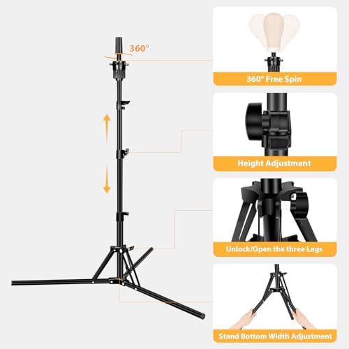 Beauty Star 63inch Tall Wig Stand Tripod with 22inch Mannequin Head, Canvas Block Wig Head Included Adjustable Holder and Wig Caps Kit for Multiple wigs, Perfect for Making Wigs, Display Styling - Image 4