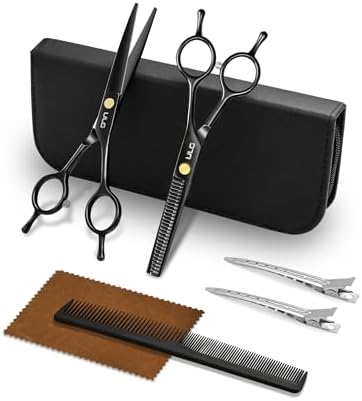 Hair Cutting Scissors Thinning Shears Kit ULG Professional Barber Hairdressing Texturizing Salon Razor Edge Scissor Japanese Stainless Steel 6.5 inch BLK by ULG