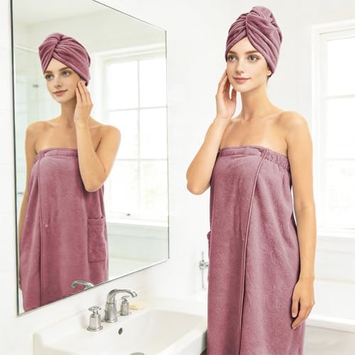 Women's Bath Towel Wrap with Hair Drying Towel Set – Purple - Image 6