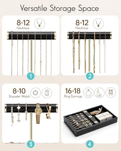 VLANDO Jewelry Organizer, 3 Tier Jewelry Bracelet Necklace Holder with Tray - Image 3