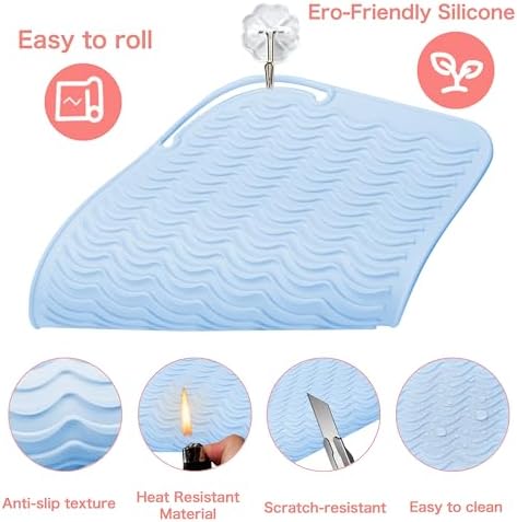 Heysam Silicone Mat for Hair Tools Curling Iron Mat, Flat Iron Mat Heat Resistant for Hair Straightener and Hair Curlers Hot Tools Curling Irons Pad Mat, Blue - Image 3