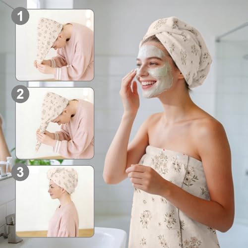 Absorbent Bath Towel Wrap Set (32 X 60 in), Tiny Floral Towel Wrap - Image 6