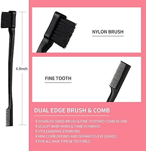 3 Pieces Hair Styling Comb Set Teasing Brush Rat Tail Comb Edge Brush for Edge&Back Brushing, Combing, Slicking Hair for Women (Black) - Image 2