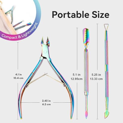 Makartt 3-Pack Rainbow Titanium Cuticle Nipper, Pusher Set - Image 5