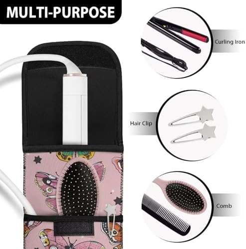 1 Piece Pink Butterfly Flat Iron Curling Wand Travel Cover Case Bag Curling Wand Travel Case Universal Case Heat Resistant Bag Lavender Long-Term Use - Image 7
