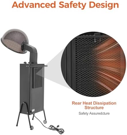 Hair Dryer for Salon Use - 1200W Freestanding Blow Dryer with Wheels, Adjustable Timer & Temperature, Large Hood, Commercial-Grade Hair Dryer - Image 6