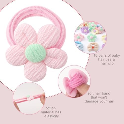 DRESHOW BQUBO 36 Pcs Toddler Hair Ties Hair Clips for Girls Cute Hair Accessories Baby Hair Bows Flower Hair Ties Colorful Bow Hair Clip Snap Hairpins Flower Clips for Baby Toddler Girls Kids - Image 4