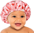 YANIBEST Baby Satin Bonnet Sleep Cap - Double Layer Reversible Adjustable Silky Satin Cap for Infant Toddler(0-6Months,Strawberry) by yanibest