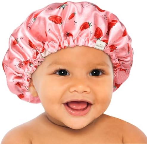 YANIBEST Baby Satin Bonnet Sleep Cap - Double Layer Reversible Adjustable Silky Satin Cap for Infant Toddler(0-6Months,Strawberry) by yanibest