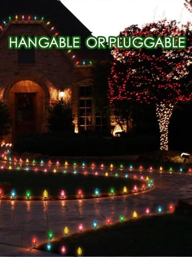 SUNSGNE Christmas Pathway Lights Outdoor, 38FT Colored Christmas Lights with 25 C9 Multicolor Bulbs and 25 Plastic Stakes for Walkway Sidewalk Driveway Lawn Yard Path Garden Decor - Image 4