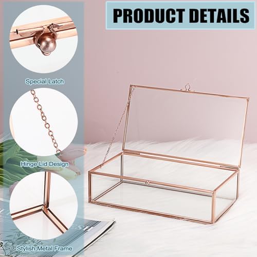 Hipiwe Glass Keepsakes Display Box Jewelry Organizer Box with Lid Decorative Glass Box Clear Rectangle Storage Box for Trinket Perfume Collection Gift for Birthday Anniversaries,Rose Gold Large - Image 4