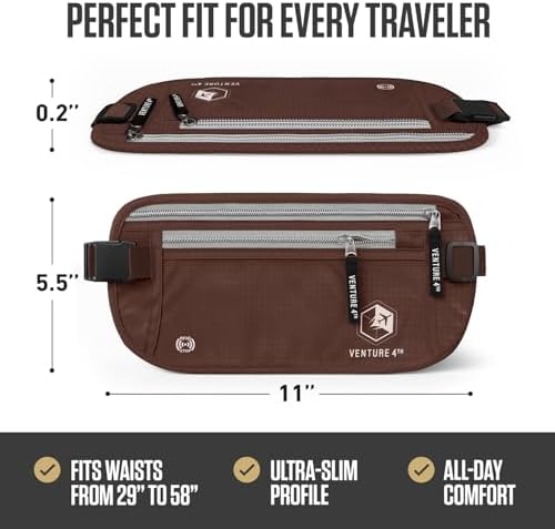 VENTURE 4TH Travel Money Belt, RFID Blocking Passport Holder - Brown - Image 3