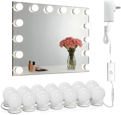Waneway 14 Bulb Vanity Lights for Mirror, Plug-in Power Adapter & Touch Dimmer, 6,000K, 1350 Lumens (Mirror Not Included) by Waneway
