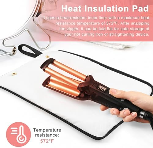 2-in-1 Heat-Resistant Hot Tool Travel Bag & Mat, Portable Holder & Mat with Cord Pocket, Hanging Storage Pouch for Curling Iron, Flat Iron, Hair Straightener and Styling Tools (Black) - Image 3