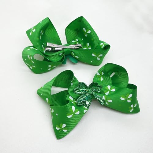 7Pcs St. Patrick's Day Hair Bows Clips for Girls Hair Accessories Toddler Bows for Girls Kids(Green) - Image 7