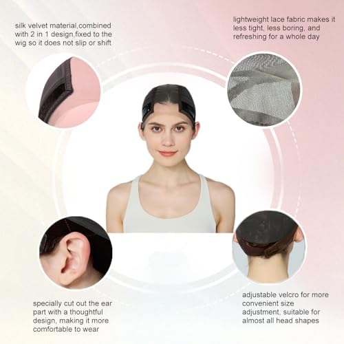 Xiushumyi Wig Cap Lace Wig Grip Cap for Keeping Wigs in Place Wig Cap with Grip Band Make Your Wigs Glue Free Non-Slip Wig Caps for Women (Brown, L) - Image 2