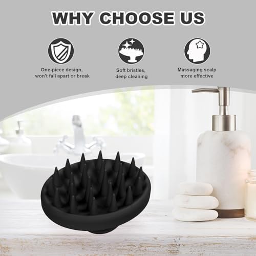 Meartchy Silicone Scalp Massager, Scalp Scrubber for Hair Growth with Soft Bristles, Scalp Exfoliator Brush Dandruff Removal Shampoo Brush for Wet Dry Scalp Care (Black) - Image 6