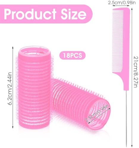 18pcs Self Grip Small Hair Rollers with Rat Tail Comb Plastic Hair Rollers Small Heatless Roller Hair Curlers for Pro Salon Hairdressing and DIY Hairstyles (0.98 X 2.44 Inch) - Image 2