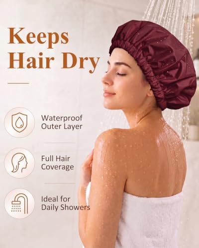 Edoneery Shower Caps for Women Reusable Waterproof, Shower Hair Cap - Image 2