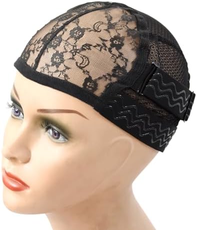 1 Pc Black Lace Mesh Weaving Wig Cap Silicone Grip Elastic Band Wig Cap with Removable Adjustable Silicone Nonslip Wig Band for Making Wig Keeping Wig in Place - Image 2