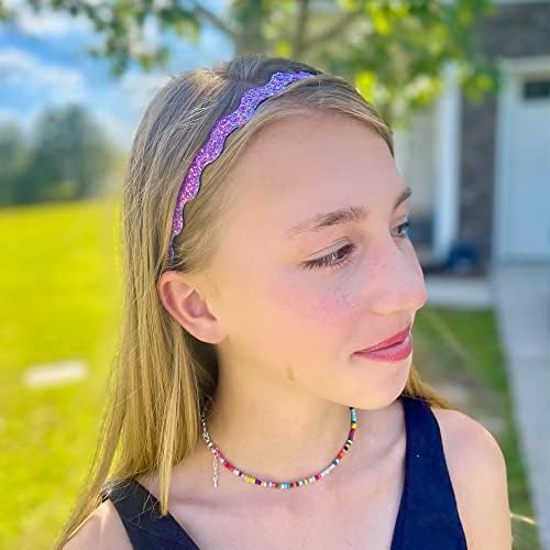 FROG SAC 6 Glitter Headbands for Girls, Adjustable Non Slip Thin Elastic Hair Bands for Kids, Stretch Heart Zig Zag Girl Hair Accessories, Sparkly Headband, Head Band Hairband (Multicolor 2, Kids) - Image 7