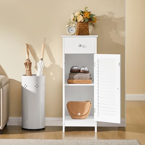 Yaheetech Small Bathroom Storage Cabinet with Drawer & Louvered Door, White - Image 4