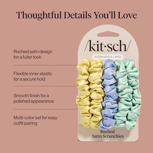 Kitsch Rosette Ruched Satin Scrunchies for Women - Multi-color, 5pcs - Image 4